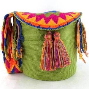 Wayuu Hand-woven Crossbody Bag With Covered Tassels.